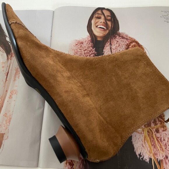 LATTELIER Shoes - LATTELIER Brown Suede Leather Booties/Pointed Toe/Unique Heel: NWOB! Size 39